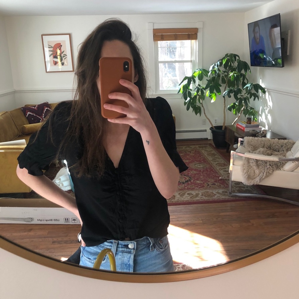 Madewell Ruffled Buttoned Blouse (Black) - Picture 3 of 5